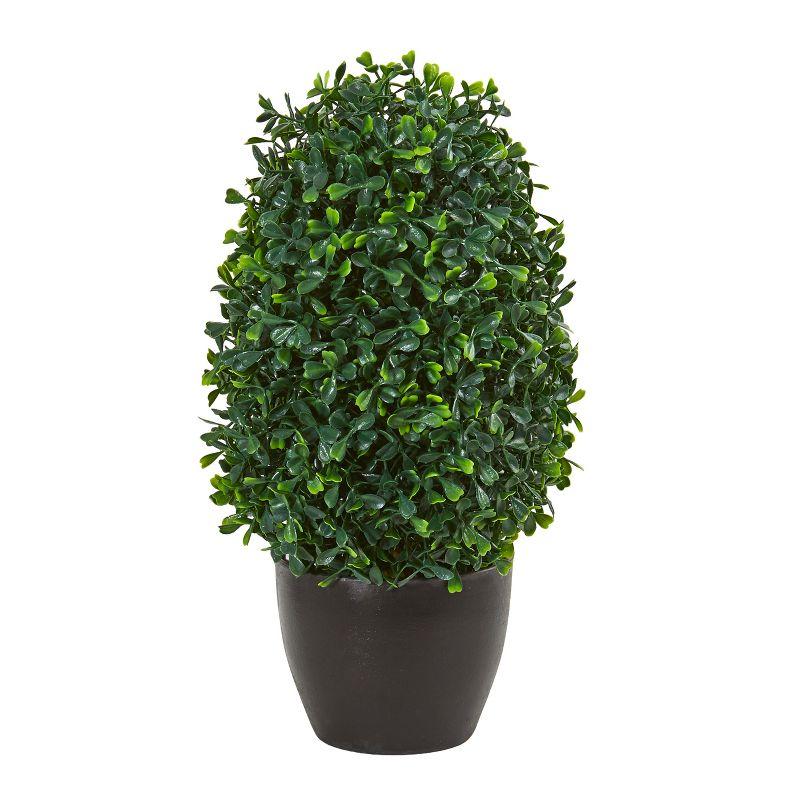 13-Inch Green Plastic Boxwood Topiary in Black Pot