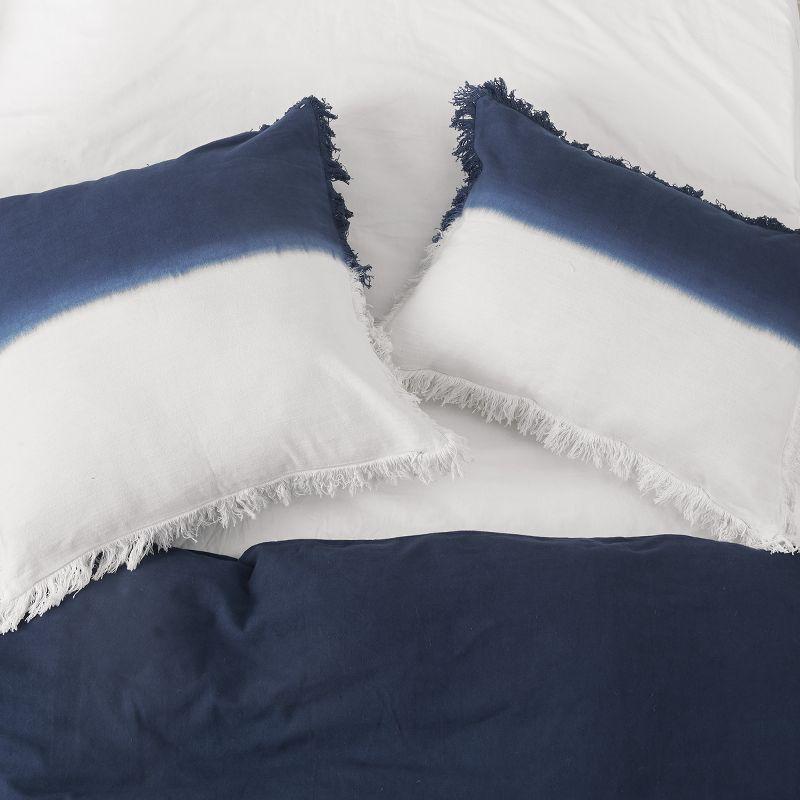 Indigo and White Cotton Queen Bedspread Cover with Fringe