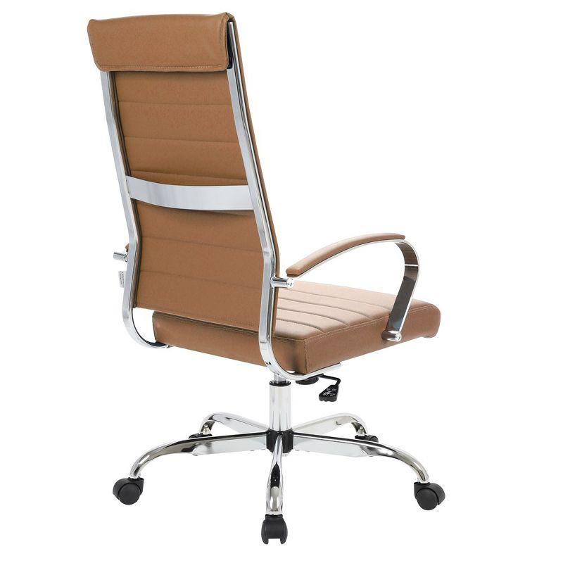 Elegant High-Back Swivel Office Chair in Luxurious Brown Leather