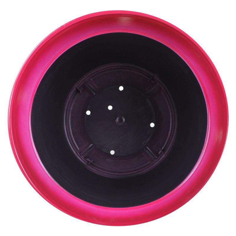Garden Elements Indoor/Outdoor Glazed Brushed Happy Plastic Planter, Large, Bright Pink, 15"