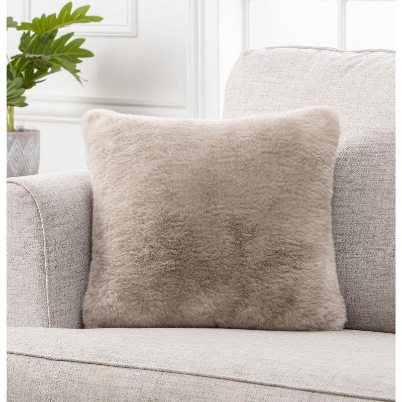 Beige Plush Faux Fur 18" Square Throw Pillow Cover