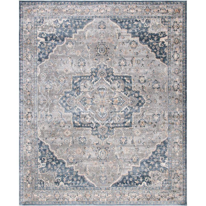 Cosmopolitan Cream and Blue Distressed Transitional Area Rug