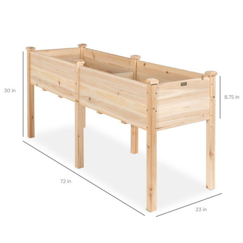 Best Choice Products 72x24x30in Raised Garden Bed, Elevated Wood Planter Box for Patio w/ Divider Panel - Natural