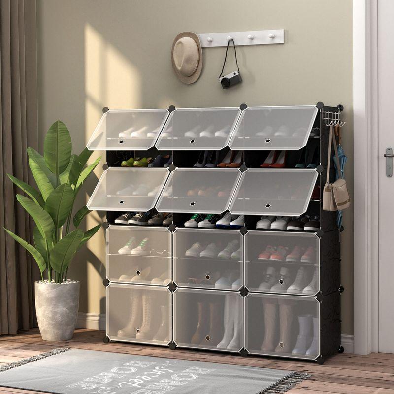 Costway Portable Shoe Rack Organizer 12-Cube 48 Pair Shoe Shelf Storage Cabinet w/Hook