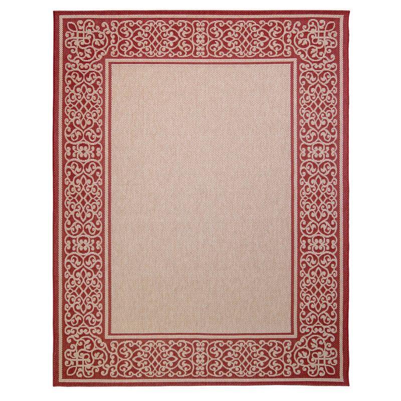 Gertmenian Paseo Tedo Havana Red/Beige Scrolled Border Indoor/Outdoor Flatweave Area Rug