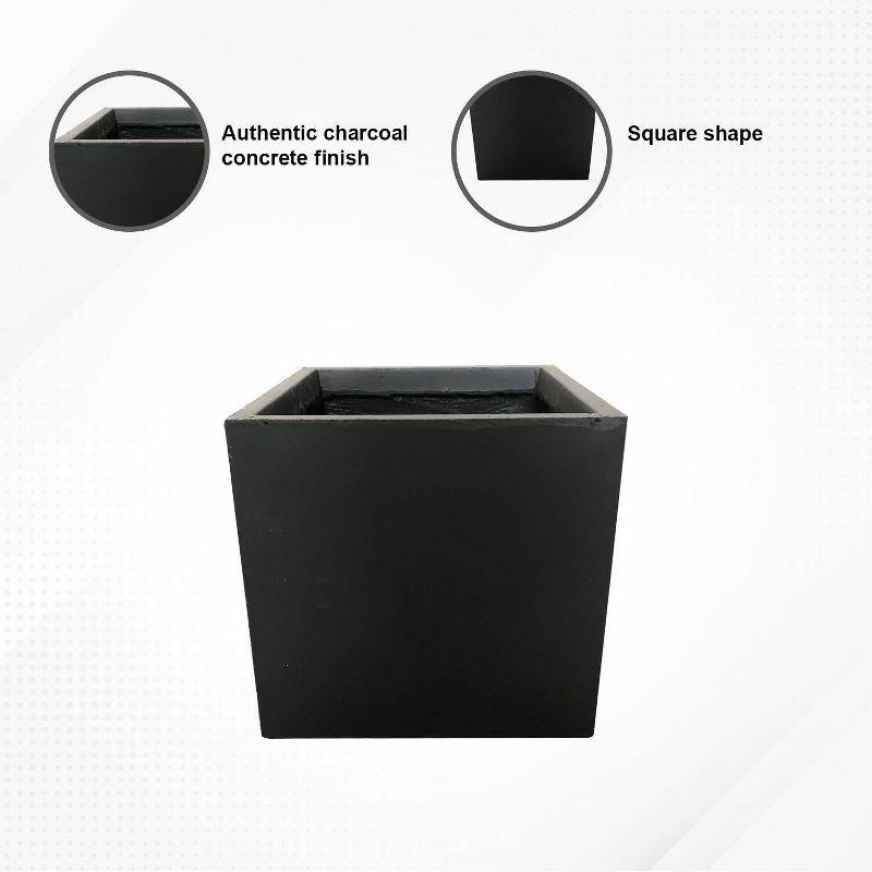 Rosemead Home & Garden, Inc. 12" Wide Kante Lightweight Modern Outdoor Concrete Square Decorative Planter Charcoal Black