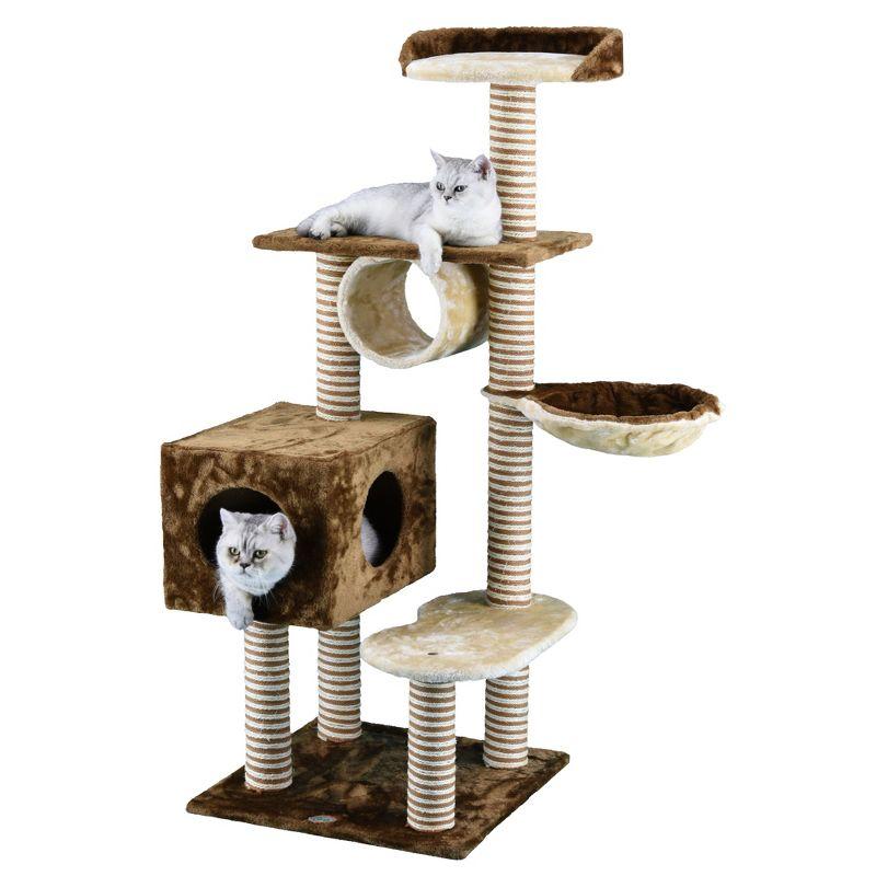 Beige and Brown Freestanding Sisal Cat Tree Condo