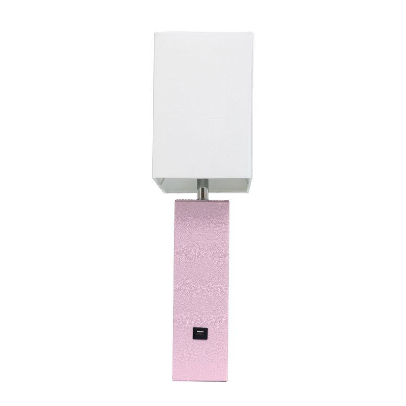 21" Lexington Leather Base Modern Home Decor Bedside Table Lamp with USB Charging Port and Fabric Shade Blush/White - Lalia Home: No Assembly
