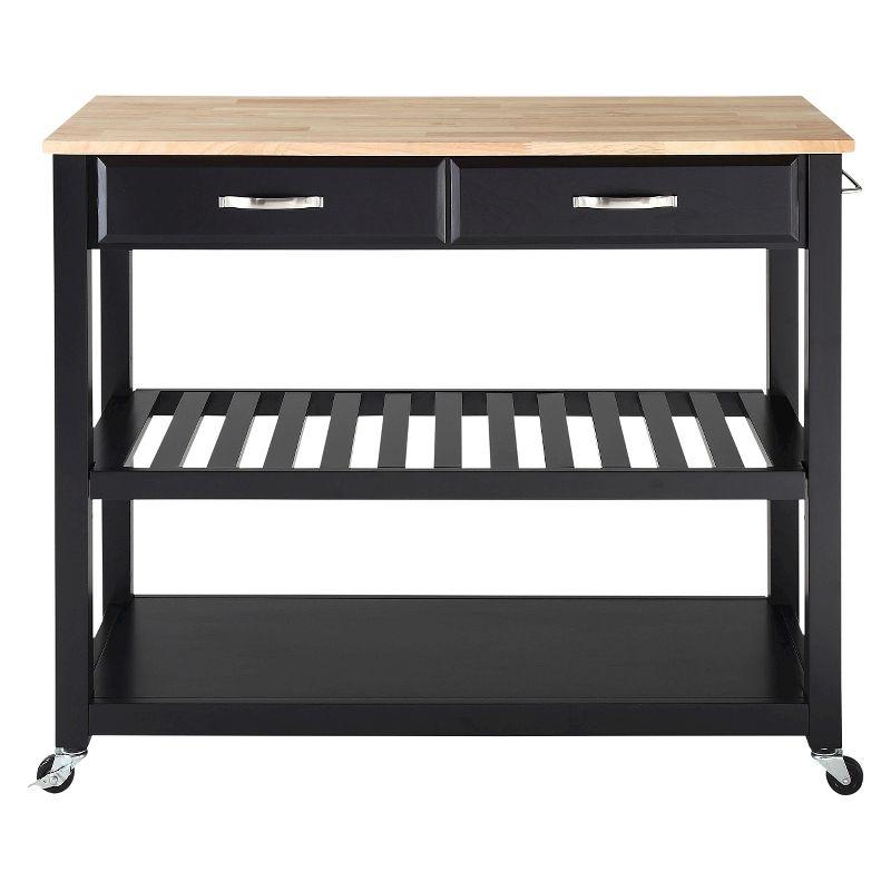Natural Wood Top Kitchen Cart/Island with Optional Stool Storage - Black - Crosley: Solid Hardwood, Adjustable Shelf, Wheeled