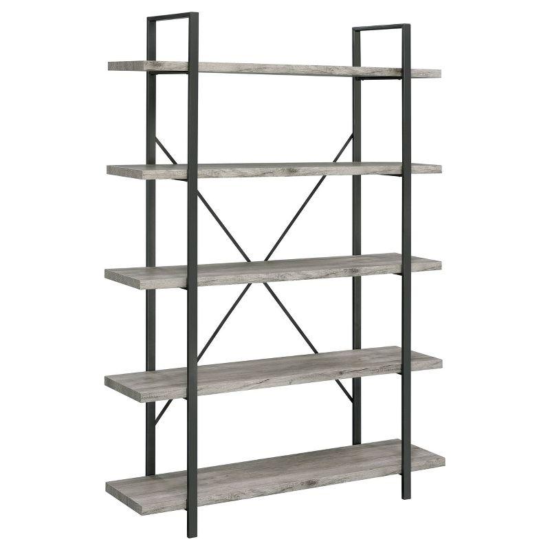 70" Gray Driftwood and Gunmetal 5-Shelf Bookcase