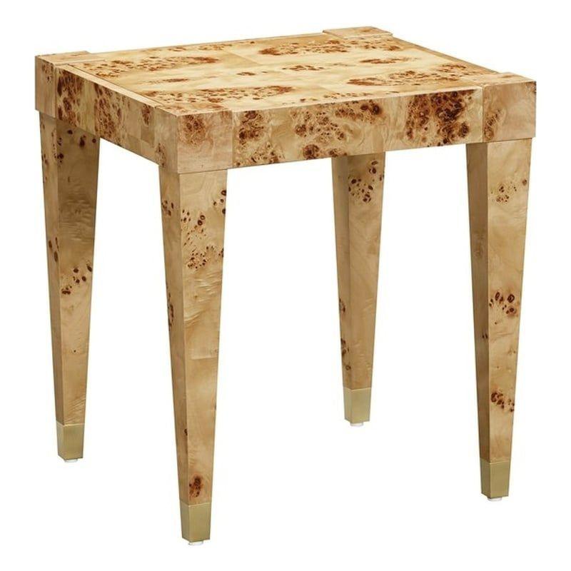 Natural Burl Wood and Brass Square End Table