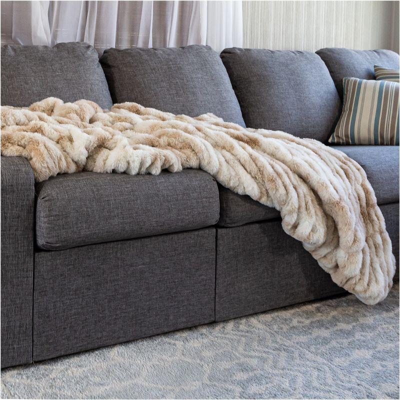 Oversized Ruched Faux Fur Blanket - 60x80-Inch Jacquard Faux Fur Queen-Size Throw for Sofas and Beds - Luxurious Bedding by Lavish Home