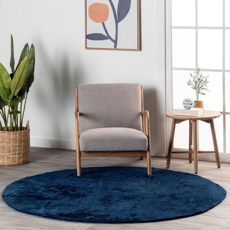 Nuloom Loni Solid 4 Round Machine Washable Accent Shag Indoor Area Rug for Living Room Bedroom Dining Room Nursery Entryway, Navy/Ivory