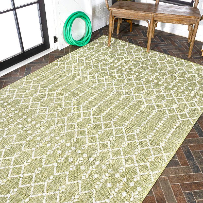 9' x 12' Ourika Moroccan Geometric Textured Weave Indoor/Outdoor Area Rug, Light Green/Cream - JONATHAN Y