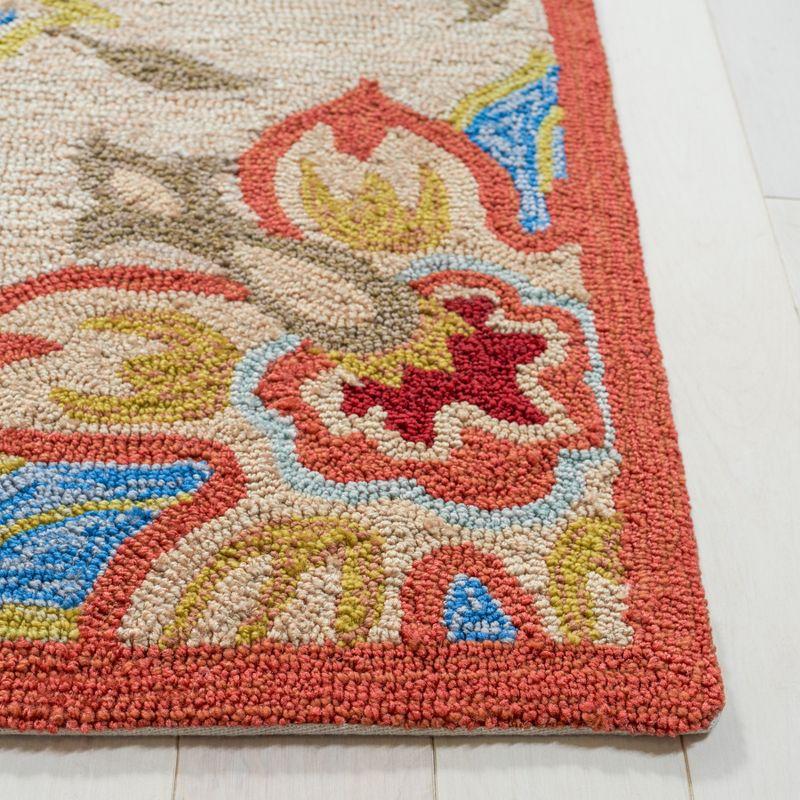 Ivory and Rust Floral Hand-Hooked Runner Rug