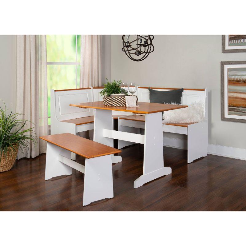 5pc Ardmore Breakfast Storage Corner Nook Dining Set Wood/White/Natural - Linon: Chic Farmhouse Style, Seats 6