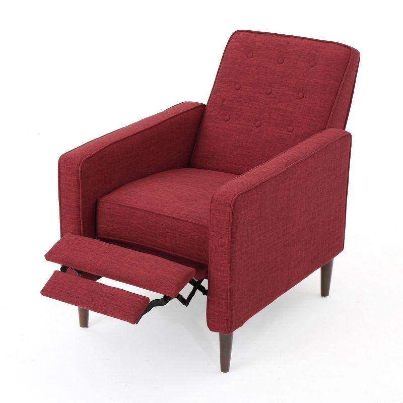 Mid-Century Tufted Back Red Microfiber Recliner Chair