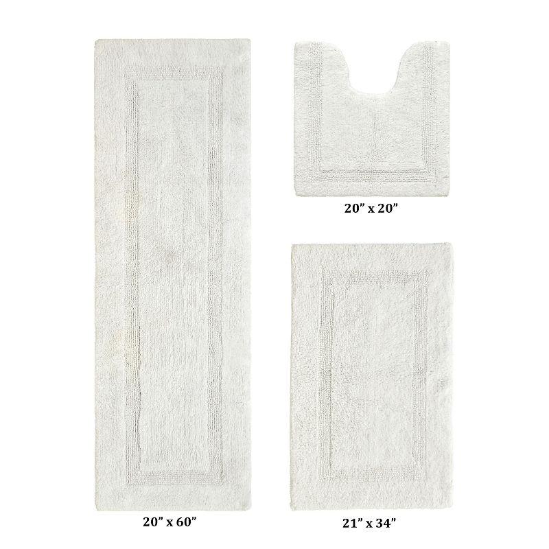 Better Trends Lux 100% Cotton Tufted Solid Reversible Bath Rug Set 3 PC (20" x 20" | 21" x 34" | 20" x 60") - Ivory