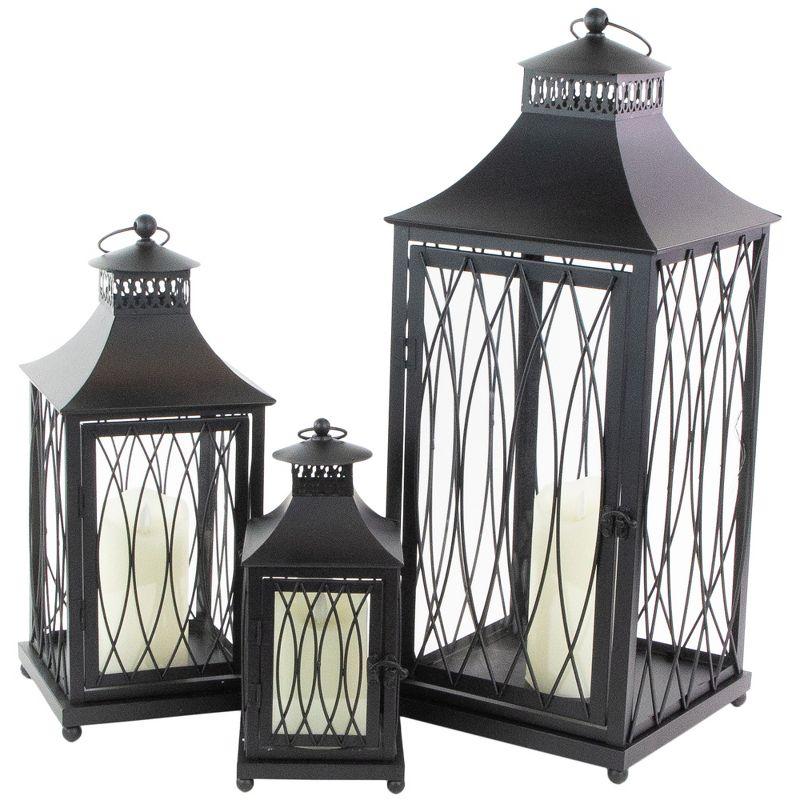 Northlight Seasonal Black Lattice Style Candle Lanterns
