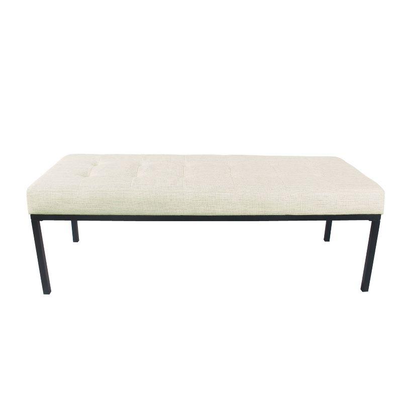 Modern Industrial Cream Woven Tufted Metal Bench