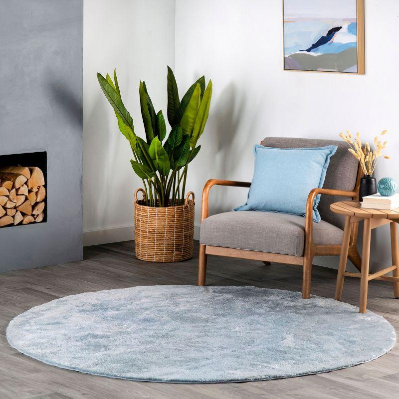nuLOOM 6' Round Cozy Plush SuperiorWash Area Rug, Machine Washable, Non-Slip, Soft Fluffy Shag Carpet for Living Room Bedroom Nursery, Loni Light Blue