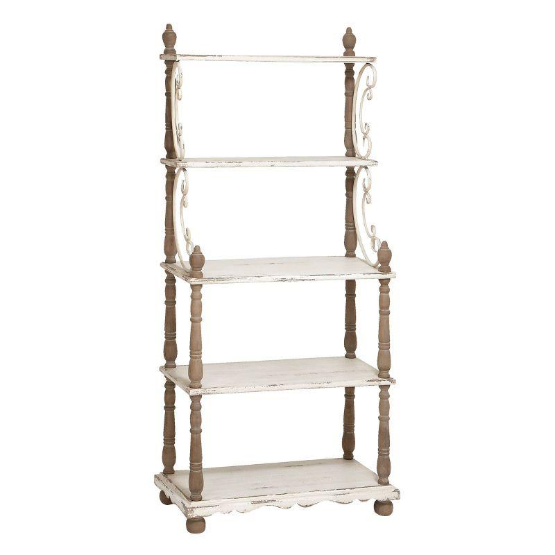 75" x 32" Farmhouse Wood Shelving Unit Off White - Olivia & May: 5-Tier Storage Bookcase
