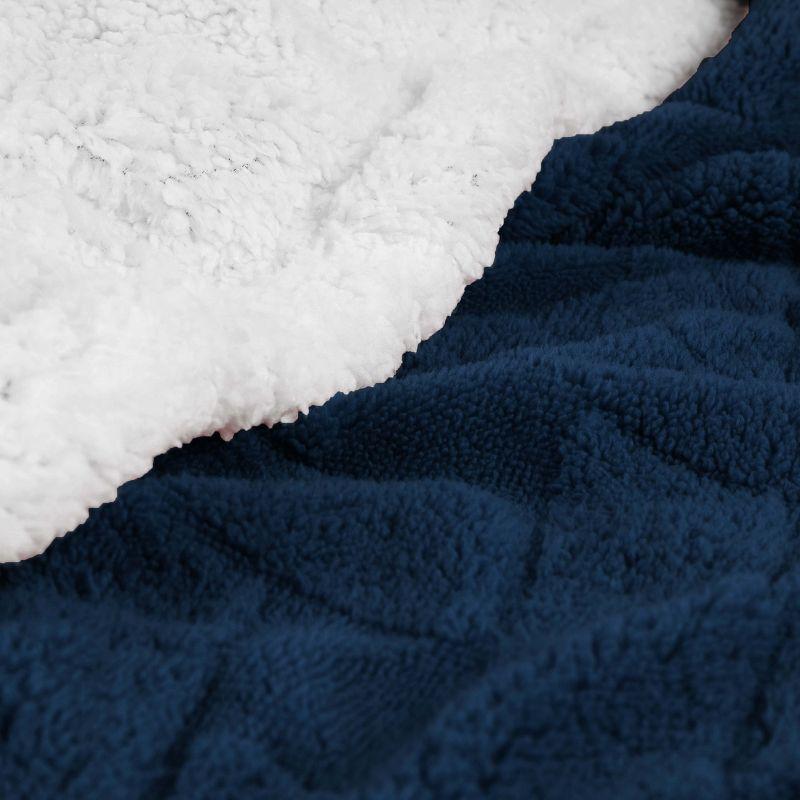 Jacquard Lattice Fleece Plush Reversible Blanket, Throw, Navy Blue - Blue Nile Mills