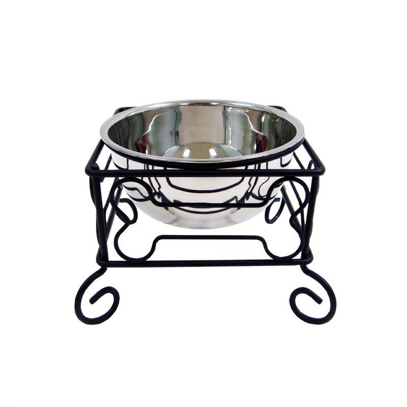 Large Elevated Wrought Iron Stand with Stainless Steel Feeder Bowl