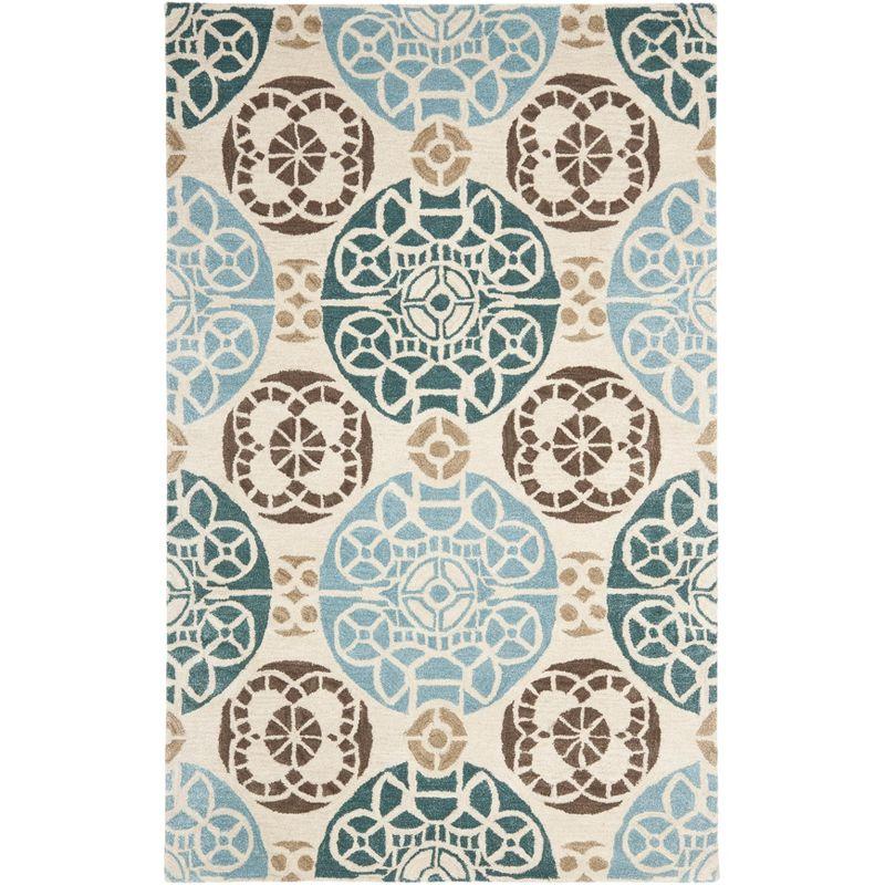 Beige and Blue 6' x 9' Hand-Tufted Wool Area Rug