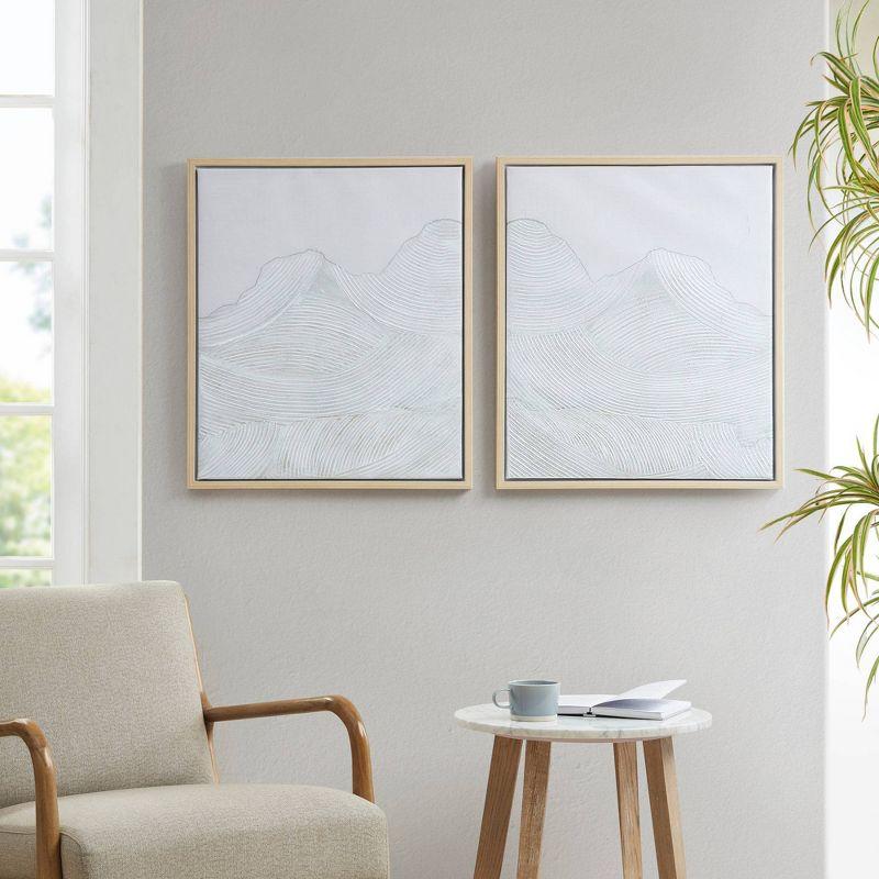 2pc Desert Serenity Hand Embellished Abstract Framed Canvas Wall Art Set Ivory - Ink+Ivy: Modern Boho Decor, Vertical Orientation, MDF Frame