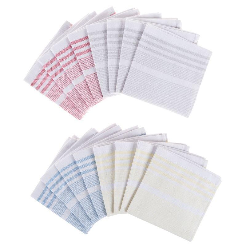 Kitchen Dish Cloth-Set of 16- 12.5x12.5-100% Cotton Wash Cloths-4 Colors of Modern Farmhouse Multi Stripes-Dishcloths for Cleaning by Lavish Home