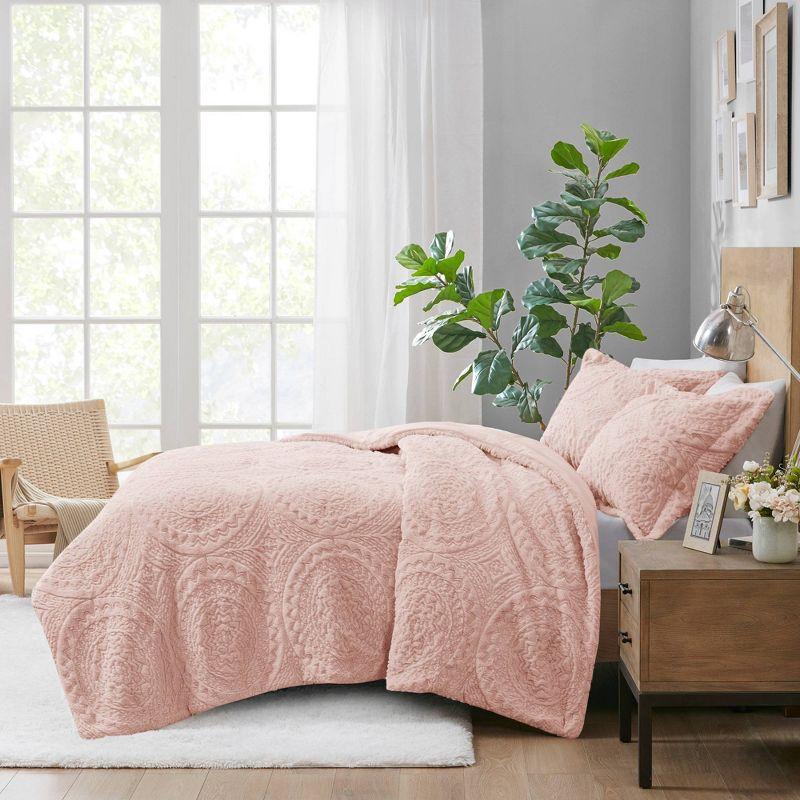 Madison Park Arya Embroidered Medallion Faux Fur Ultra Plush Comforter Set