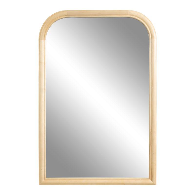 Natural Wood Arched Wall Mirror with Rounded Frame, 24 x 36