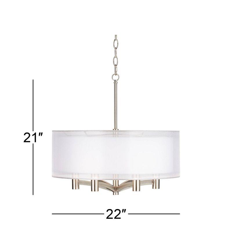 Possini Euro Design Brushed Nickel Pendant Chandelier 22" Wide Modern Double Shade 6-Light Fixture for Dining Room House Kitchen