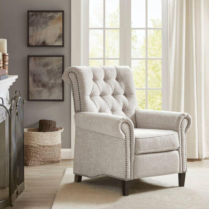 Elegant Cream Transitional Push Back Recliner with Tufted Back