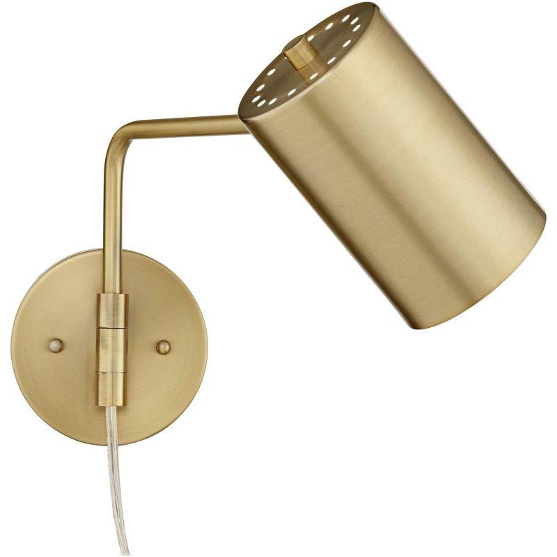 360 Lighting Carla Modern Swing Arm Wall Lamps Set of 2 Brushed Brass Plug-in Light Fixture Up Down Cylinder Shade for Bedroom Bedside Living Room