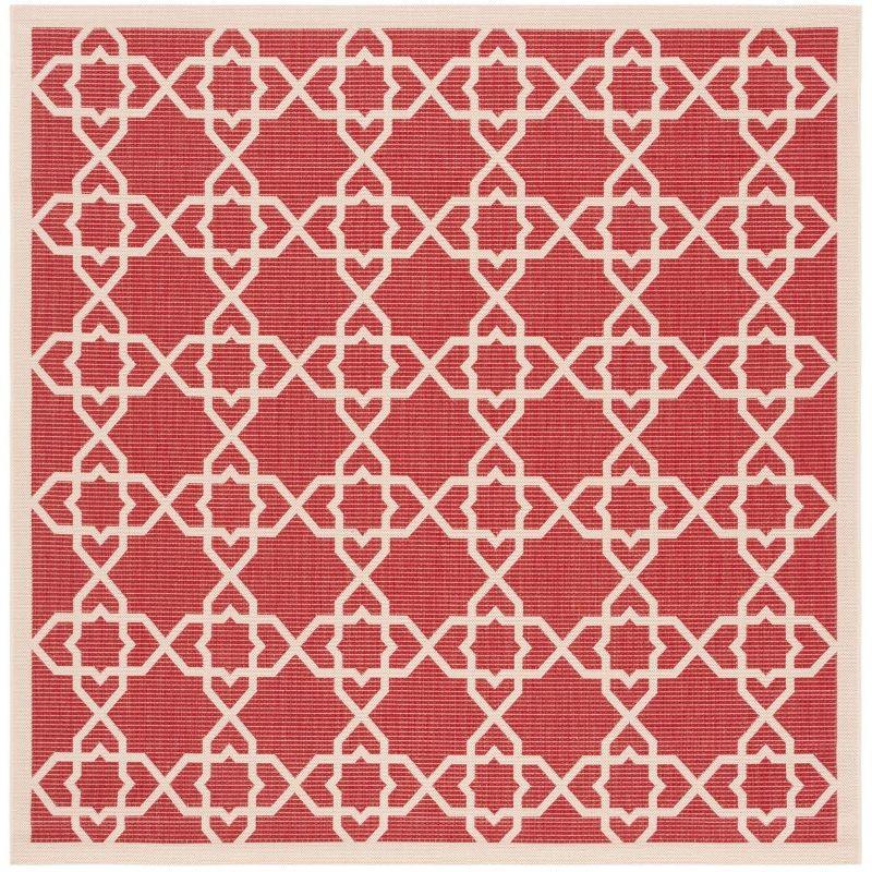 Terracotta and Beige Square Synthetic Indoor/Outdoor Area Rug