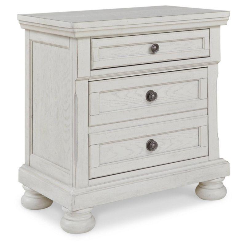 Robbinsdale 2 Drawer Nightstand White - Signature Design by Ashley: Bronze-Tone Hardware, Wood Veneer, Storage Tray