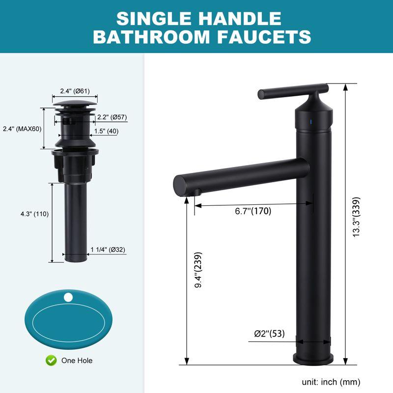 Matte Black Single Handle Vessel Sink Bathroom Faucet with Drain Kit