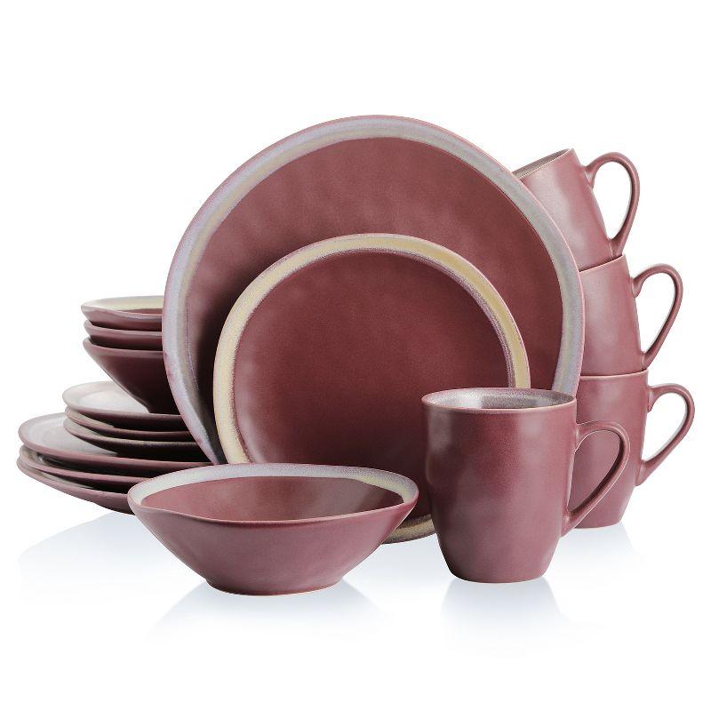 Wine Glazed Ceramic 16-Piece Dinnerware Set with Textured Accent