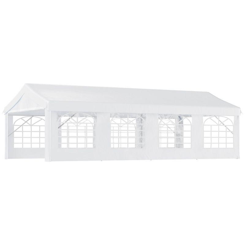 Outsunny 13' x 26' Event Tent & Party Pavilion, Removable Sidewalls, Zipper Doors, Extra Large Steel Frame, Stylish Windows, Wedding White