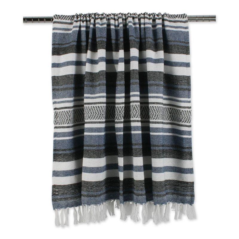 50"x60" Farmhouse Striped Throw Blanket Blue - Design Imports: Cozy Cotton, Machine Washable