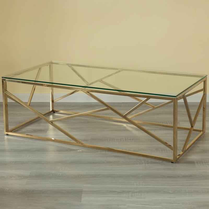 Fabulaxe Decorative Rectangular Glass Top Metal Modern Coffee Table