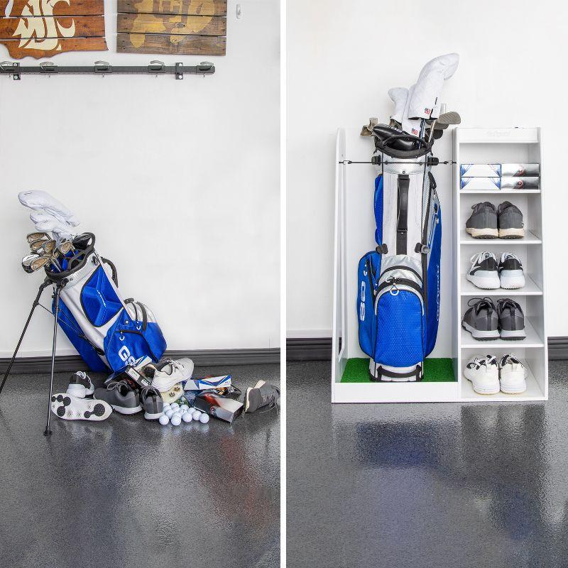 GoSports Premium Wooden Freestanding Golf Bag Organizer and Storage Rack