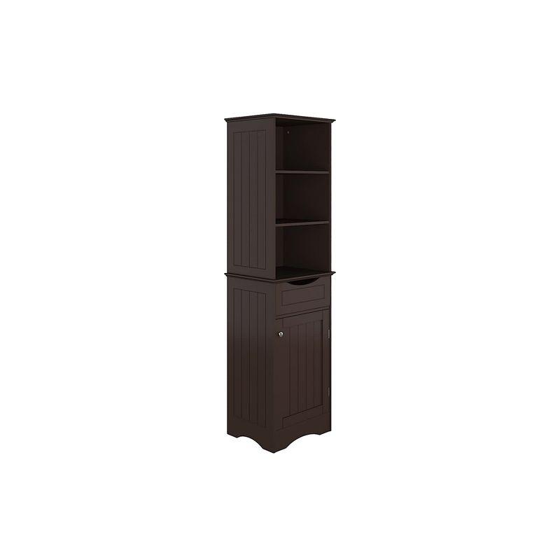 Espresso Tall Plastic Closet Cabinet with Shelves and Drawer