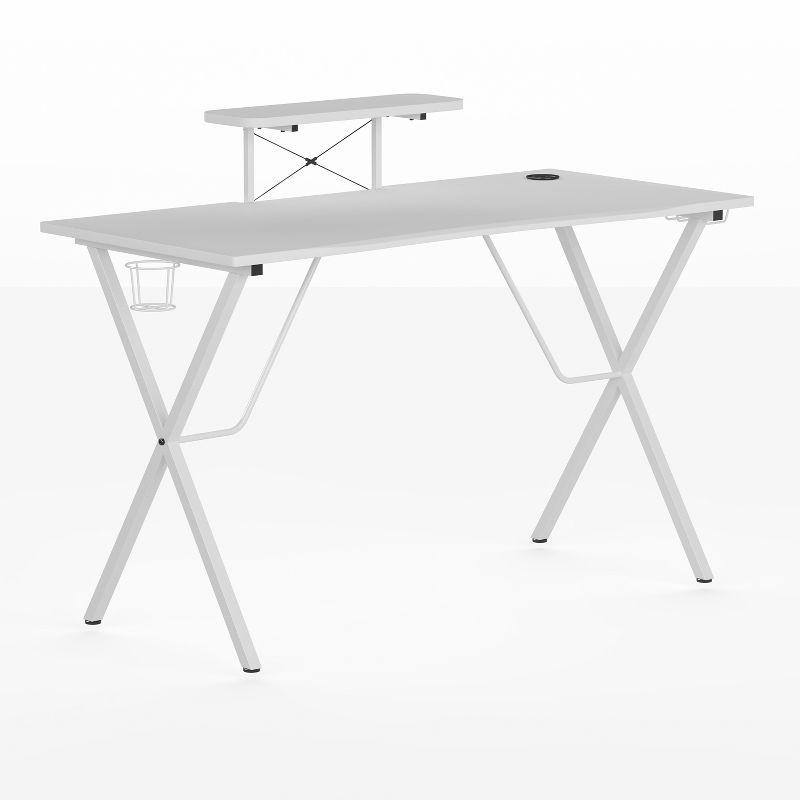 Elevate White Laminate Gaming Desk with Cup Holder & Headset Hook