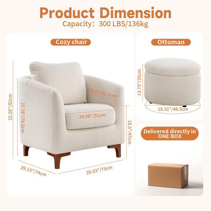 Fluffy Accent Reading Chair with Ottoman      Cream