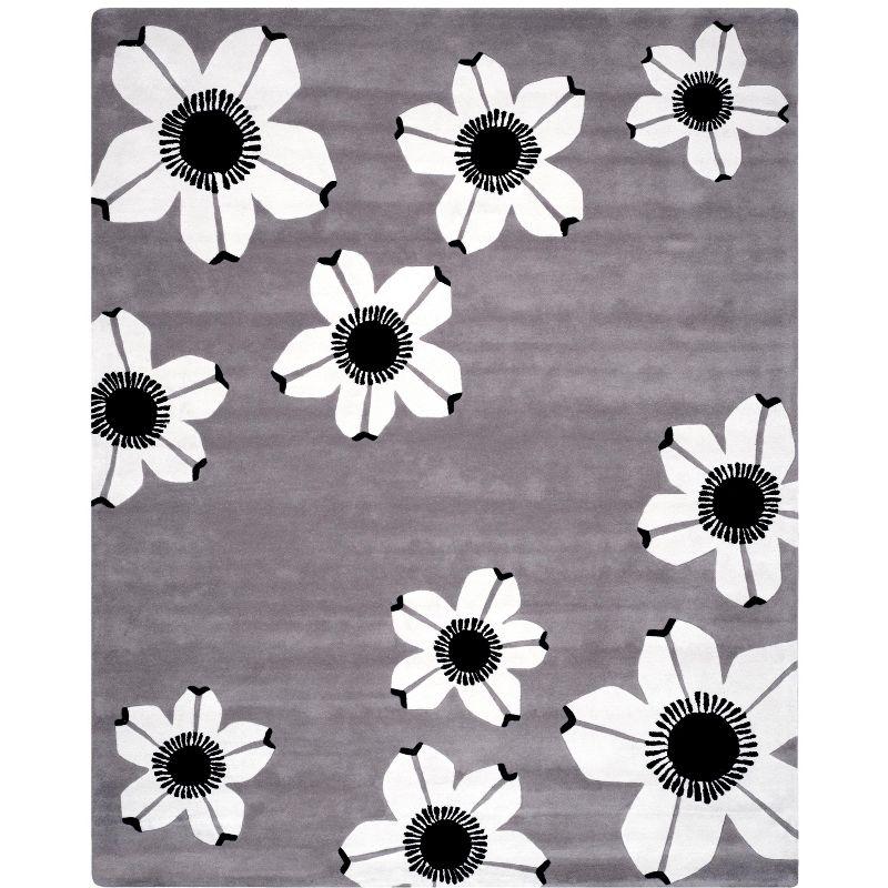 Gray Hand-Tufted Wool Floral 8' x 10' Area Rug