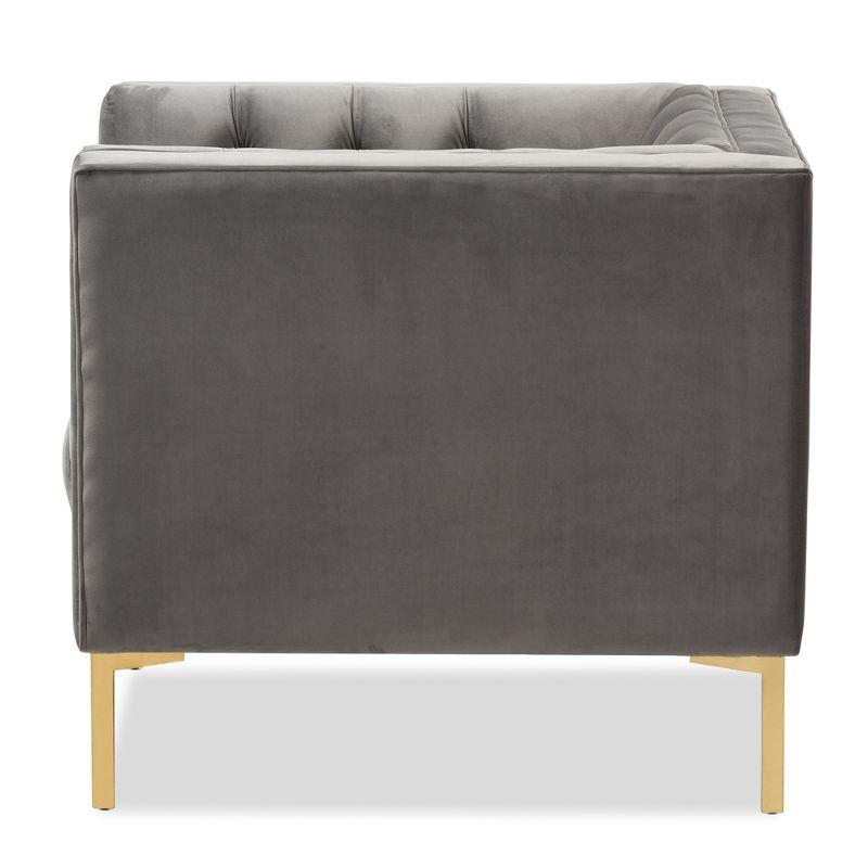 Zanetta Luxe and Glamour Velvet Upholstered Gold Finished Lounge Chair Gray - Baxton Studio