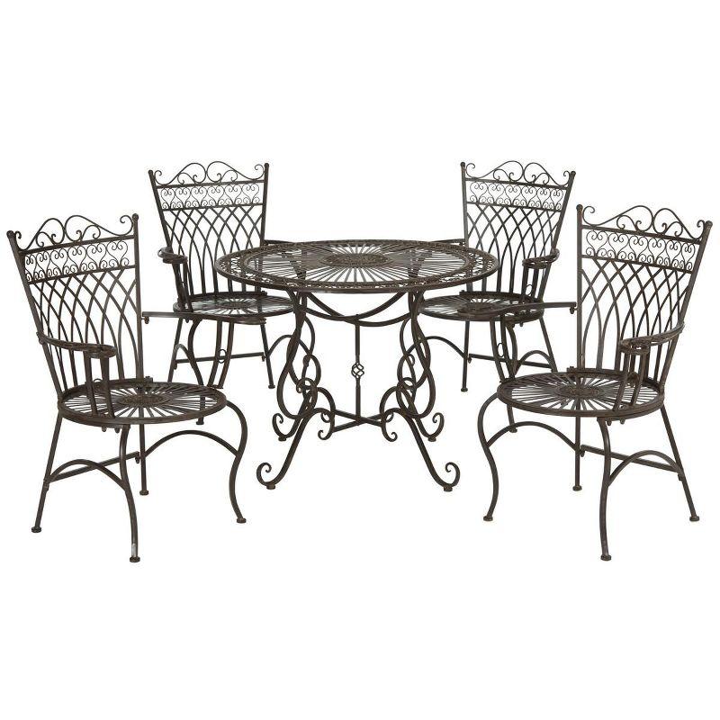 Thessaly Rustic Brown Iron Round 4-Person Dining Set